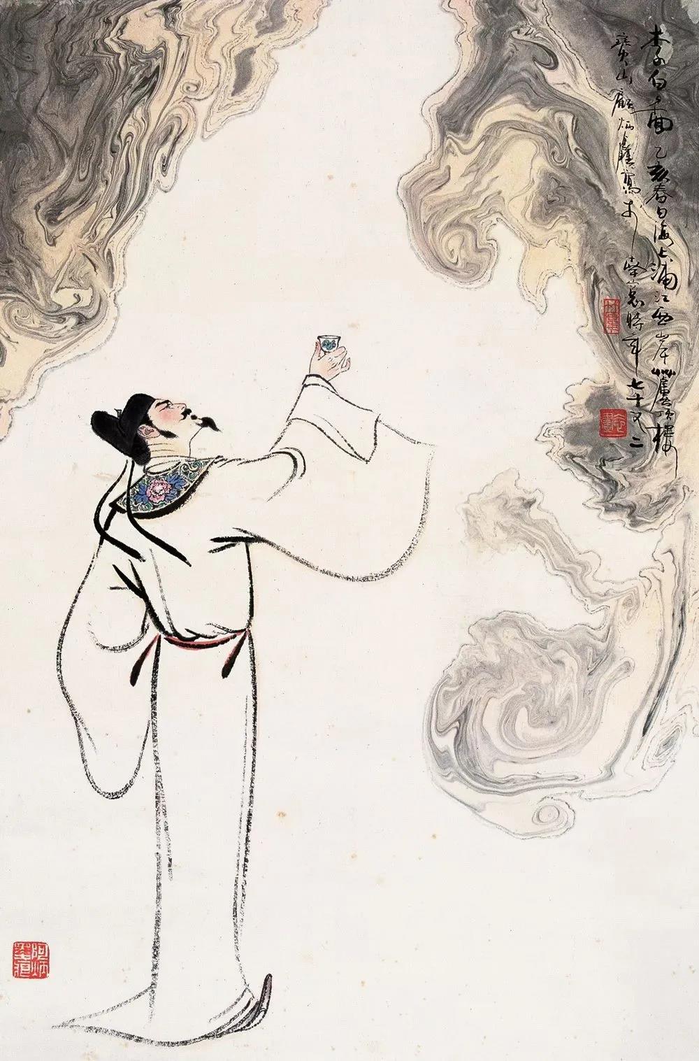 ▲“詩仙”李白勸自己喝酒：“舉杯邀明月，對飲成三人”。（圖片來源：三聯(lián)生活周刊）